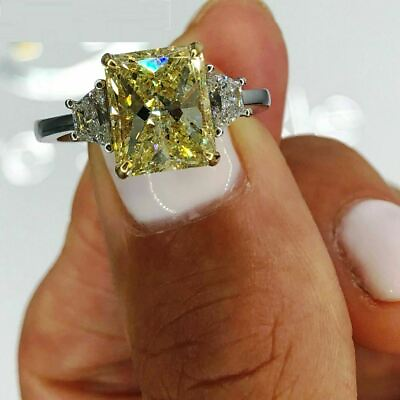 #ad 3.50Ct Radiant Yellow Sapphire Trilogy Engagement Ring 14k White Gold Simulated $287.99