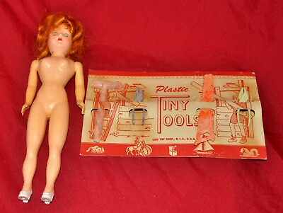 #ad VTG DOLL ACCESSORIES PLAY SET LIDO TOY CORP 4 PLASTIC 3quot; TINY TOOLS ON ORIG CARD $28.80