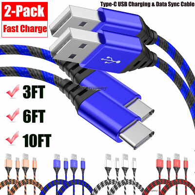 #ad 2x Braided USB C Type C Fast Charging Data SYNC Charger Cable Cord 3 6 10FT LONG $8.99