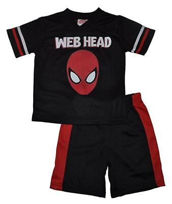 #ad Spider Man Boys Black Web Head 2pc Short Set 2T 4T 4 $13.49