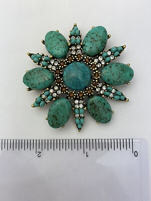 #ad Signed Chico’s Vintage Lucite Faux Turquoise￼ Pin Brooch New Crystals Starburst $29.99