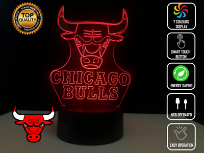 #ad 3D LED illusion Chicago Bulls Jordan Ball USB 7Color Night Light Lamp Bedroom $19.99