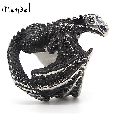 #ad MENDEL Mens Celtic Black Dragon Head Fly Ring For Men Stainless Steel Size 7 13 $16.99