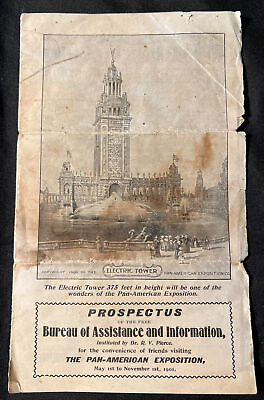 #ad Antique 1901 EXPOSITION Buffalo New York ELECTRIC TOWER Brochure w Street MAP $48.50