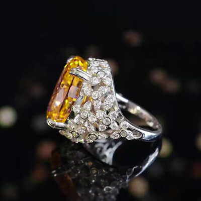 #ad New Classical Big Oval Yellow Citrine Gemstone Charm Mother Women Silver Rings $7.99
