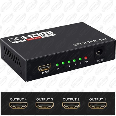 #ad HD 4K 4 Port HDMI Splitter 1x4 Repeater Amplifier 1080P 3D Hub 1 In 4 Out $9.65