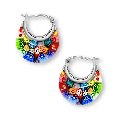 #ad Colorful Gorgeous Hoop Earrings Fashion Daisy Flower Murano Style Millefiori $16.99