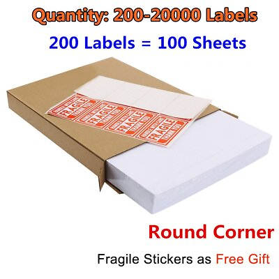#ad 200 20000 Premium 8.5x5.5 Round Corner Shipping Labels Half Sheet Self Adhesive $13.99