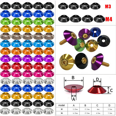 #ad 10 100X M3 M4 Aluminum Alloy Cone Cup Head Washers Bolts Gasket Anodized Colors $11.03