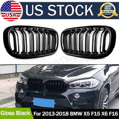 #ad Gloss Black Dual Line Front Kidney Grill Grille For 2014 2018 BMW X5 F15 X6 F16 $34.85