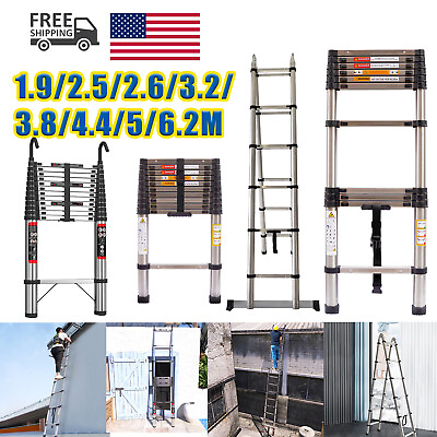 #ad US Telescopic Folding Ladder Stainless Steel Aluminum 1.9M 6.2M Extendable Steps $99.58