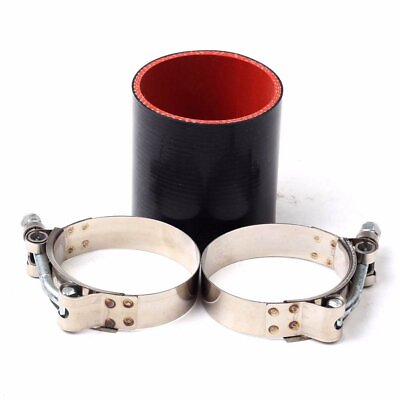 #ad Black Red 3quot; inch 76 mm ID Straight Silicone Coupler Hose 2pc T Bolt Clamp $8.99