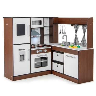 #ad Kids Cooking Pretend Play Kitchen Set Wooden Corner w Water Circulation System $168.97