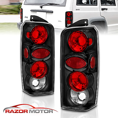 #ad 1997 2001 For Jeep Cherokee Black Brake Tail Lights Rear Lamps Pair $88.56