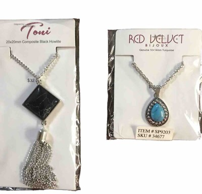 #ad Genuine Turquoise amp; Black Howlite Necklaces Pendant NEW Crystals $18.00