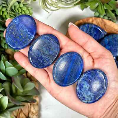 #ad Natural Lapis Lazuli Palm Worry Polished Stone Anxiety Stress Relief Crystal $8.54