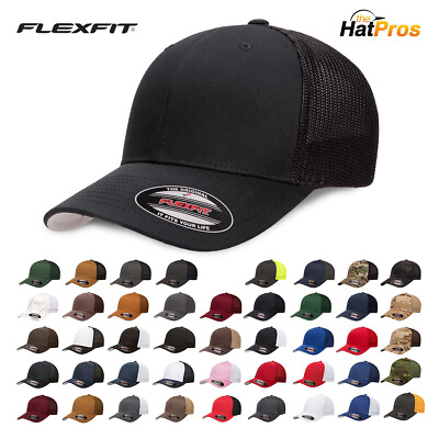 #ad Flexfit Trucker Hat 6511 Fitted Mesh Baseball Cap Plain Blank Flex Fit OSFM $10.63