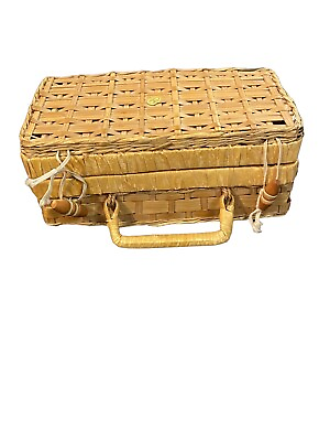 #ad Small Wicker Picnic Basket With Handles amp; Closure Clasps Lightweight Decor $14.29