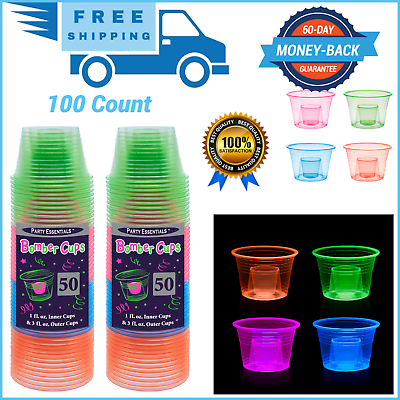 #ad Plastic Bomber Cups Jager Bomb Party Shot Glasses Disposable Neon Pack 100 COUNT $19.79