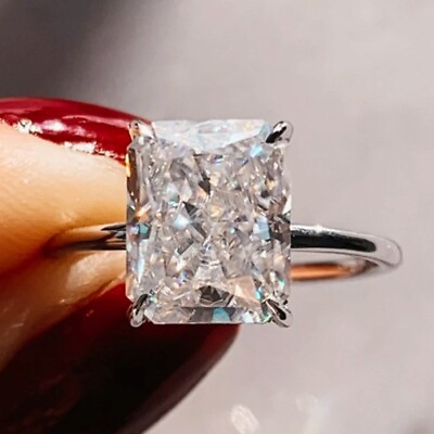 #ad 5CTW Radiant amp; Princess Moissanite 3 stone Engagement Ring 14k White Gold Plated $134.39