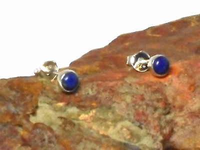 #ad Round Blue Lapis LazuliSterling Silver 925 Gemstone Stud Earrings 4 mm $19.99