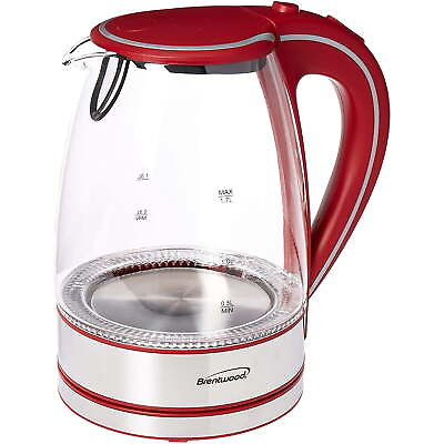 #ad Brentwood Tempered Glass Tea Kettles 1.7 Liter Red $20.64