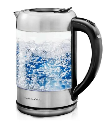 #ad Electric Glass Hot Water Kettle 1.7 Liter Blue LED Light Borosilicate Glass $21.05