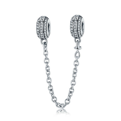 #ad Bamoer 925 Sterling Silver Simple Safety Chain CZ charm Fit DIY Bracelet Jewelry $18.73
