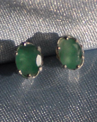 #ad 6MM x 4MM OVAL NATURAL EMERALD STUD EARRINGS IN STERLING SILVER app. 1.00 ct. $22.50