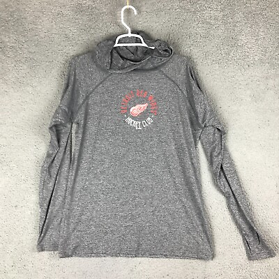 #ad NHL Detroit Red Wings Womens Long Sleeve Pullover Gray Hooded Shirt Size L $15.49