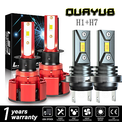 #ad Combo H1 H7 LED Headlight Bulb Kit 120W 12000LM High Low Beam 6000K Xenon White $34.99