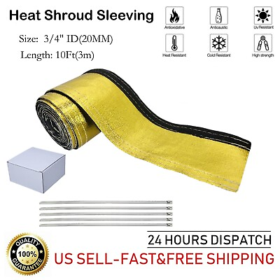 #ad Metallic Heat Shield Sleeve Insulated Wire Hose Cover Wrap Loom Tube 3 4quot; 10Ft $24.70