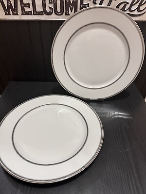 #ad Riverside Park Mikasa Dinner Plate Set Of 2 Platinum Edge Band $18.00