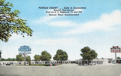 #ad Roswell NM New Mexico Pueblo Court Motel amp; Cafe Advertising Vintage Postcard $6.39