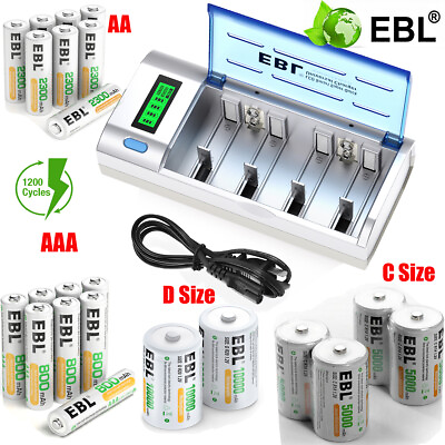 #ad Lot AA AAA C D Cell NI MH Rechargeable Batteries 1.2V 5000 10000mAh or Charger $16.59