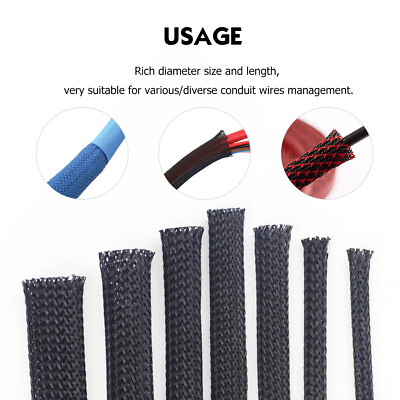 #ad Braided Wire Loom Mesh Automotive Cable Sleeve PET Expandable Braid Sleeving LOT $23.74