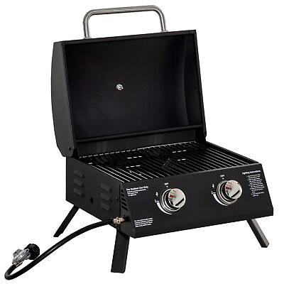 #ad Burner Propane Gas Grill Outdoor Portable Tabletop BBQ with Foldable Legs Lid $169.00