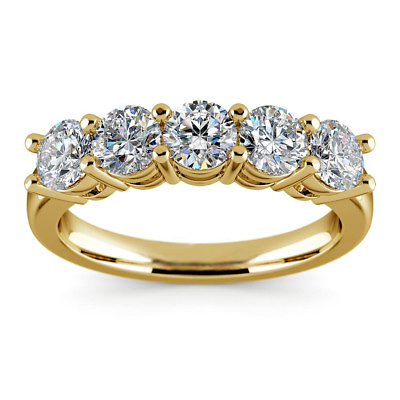 #ad 2.50 Carat H VS2 Diamond Anniversary Ring Round Cut 14k Yellow Gold 5 Stone Gift $5995.50