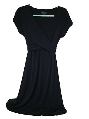 #ad AB Studio Little Black Dress Size Large faux wrap criss cross bust short sleeve $24.49