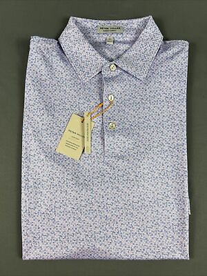 #ad Peter Millar Golf Shirt Polo CS Summer Comfort Sterling Print Medium Multicolor $109.93