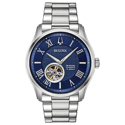 Bulova Automatic Open Aperture Blue Dial Stainless Steel Men#x27;s 42mm Watch 96A218 $230.99