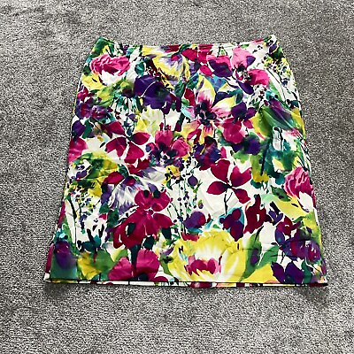 #ad Jones New York Skirt Womens 16 Colorful floral Straight Silk Ladies Knee Length $18.88