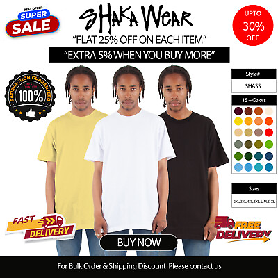 #ad Shaka Wear Mens 100% USA Cotton Active Short Sleeve Crew Neck T Shirt SHASS $9.26
