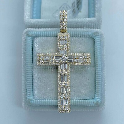 #ad 3Ct Baguette Cut VVS1 Diamond New Cross Pendant 14K Yellow Gold Over Free Chain $49.80
