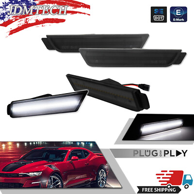 #ad 4PC Smoked LED FrontRear Side Marker Lights White Lamps For 10 15 Chevy Camaro $32.99