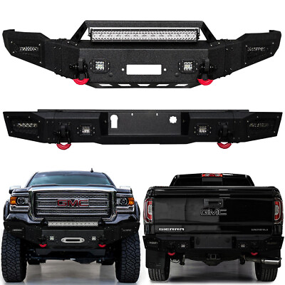 #ad For 2014 2015 GMC Sierra 1500 Front and Rear Bumper w Winch Plate LED Spotlight $1359.99