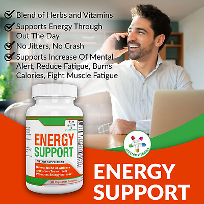 #ad ENERGY SUPPORT Promotes Energy Increase 30 capsules Guarana B12 Citrulline $14.99