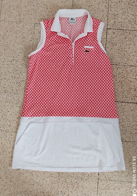 #ad Genuine Lacoste Sport Tennis Collared Sleeveless Pencil Dress White Red Sz. 42 $50.00