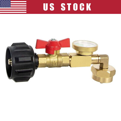 #ad New Propane Refill Adapter 1Lb To 20Lb Tank With Gauge And ON Off Control Valve $14.99