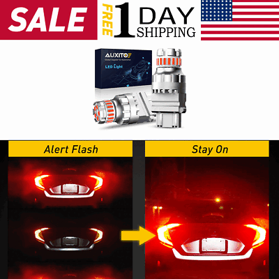 #ad AUXITO 3157 CANBUS Red LED Strobe Flashing Blinking Brake Tail Light Bulbs EO I $13.59